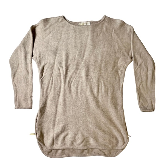 Michael Kors Tan Long Sleeve Long Sweater Boat Neck Side Zip Lightweight Small - Picture 2 of 10